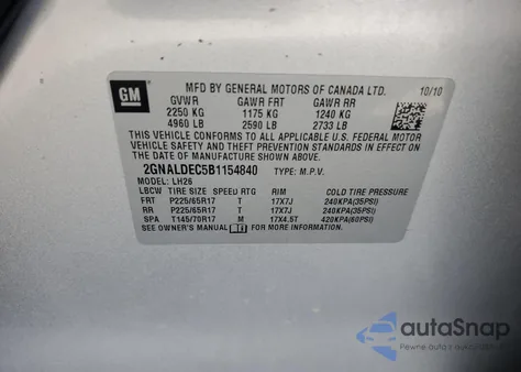 2011 Chevrolet Equinox Lt z USA, uszkodzony, nr VIN 2GNALDEC5B1154840